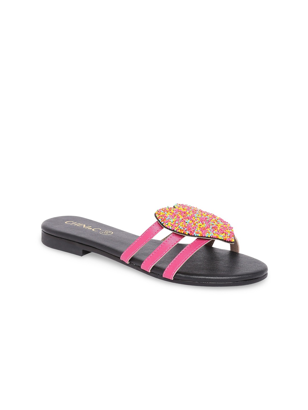 CHINI C Women Black Embellished Open Toe Flats
