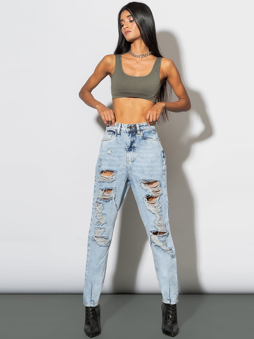 FREAKINS Women Blue High-Rise Tapered Fit Cropped Jeans