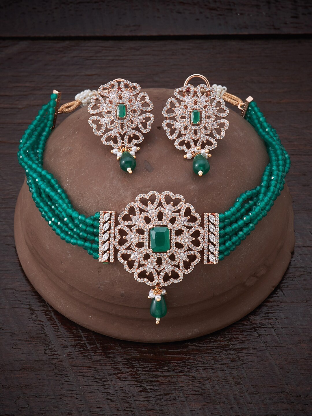 Kushal's Fashion Jewellery Green Copper Rose Gold-Plated Layered Necklace with Earrings
Kushal's Fashion Jewellery Green Copper Rose Gold-Plated Layered Necklace with Earrings