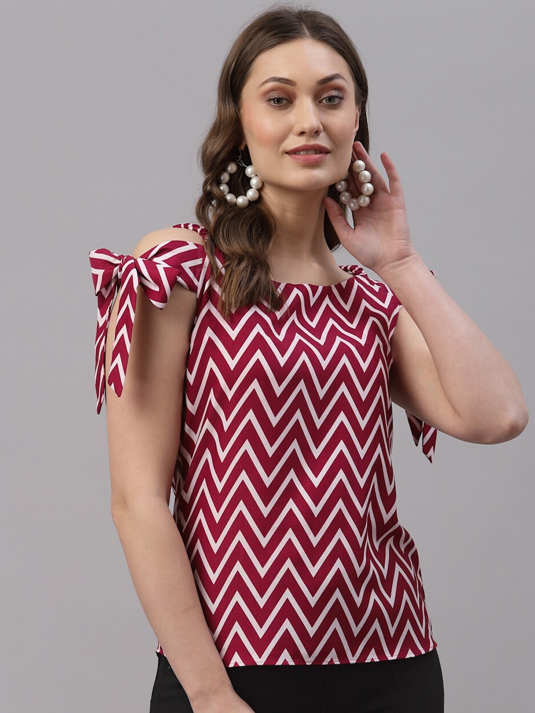 Selvia Red Geometric Print Crepe Top