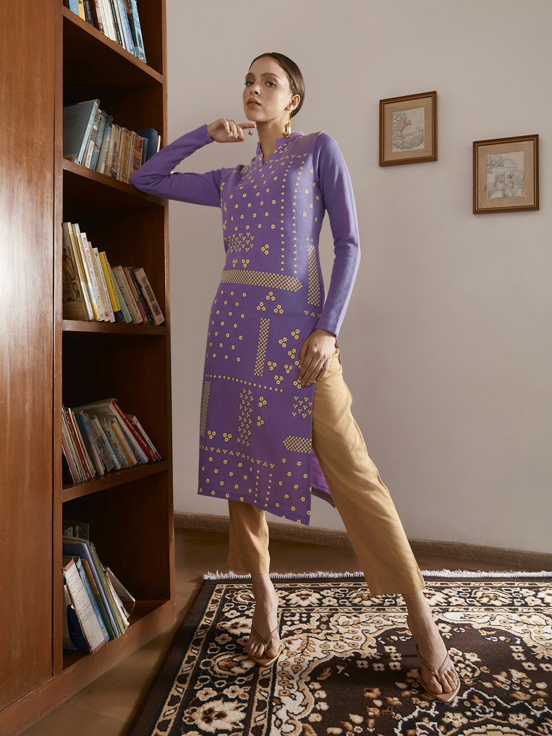 Anouk Women Lavender & Yellow Ethnic Motifs Print Mandarin Collar Pastels Knitted Winter Kurta
Anouk Women Lavender & Yellow Ethnic Motifs Print Mandarin Collar Pastels Knitted Winter Kurta