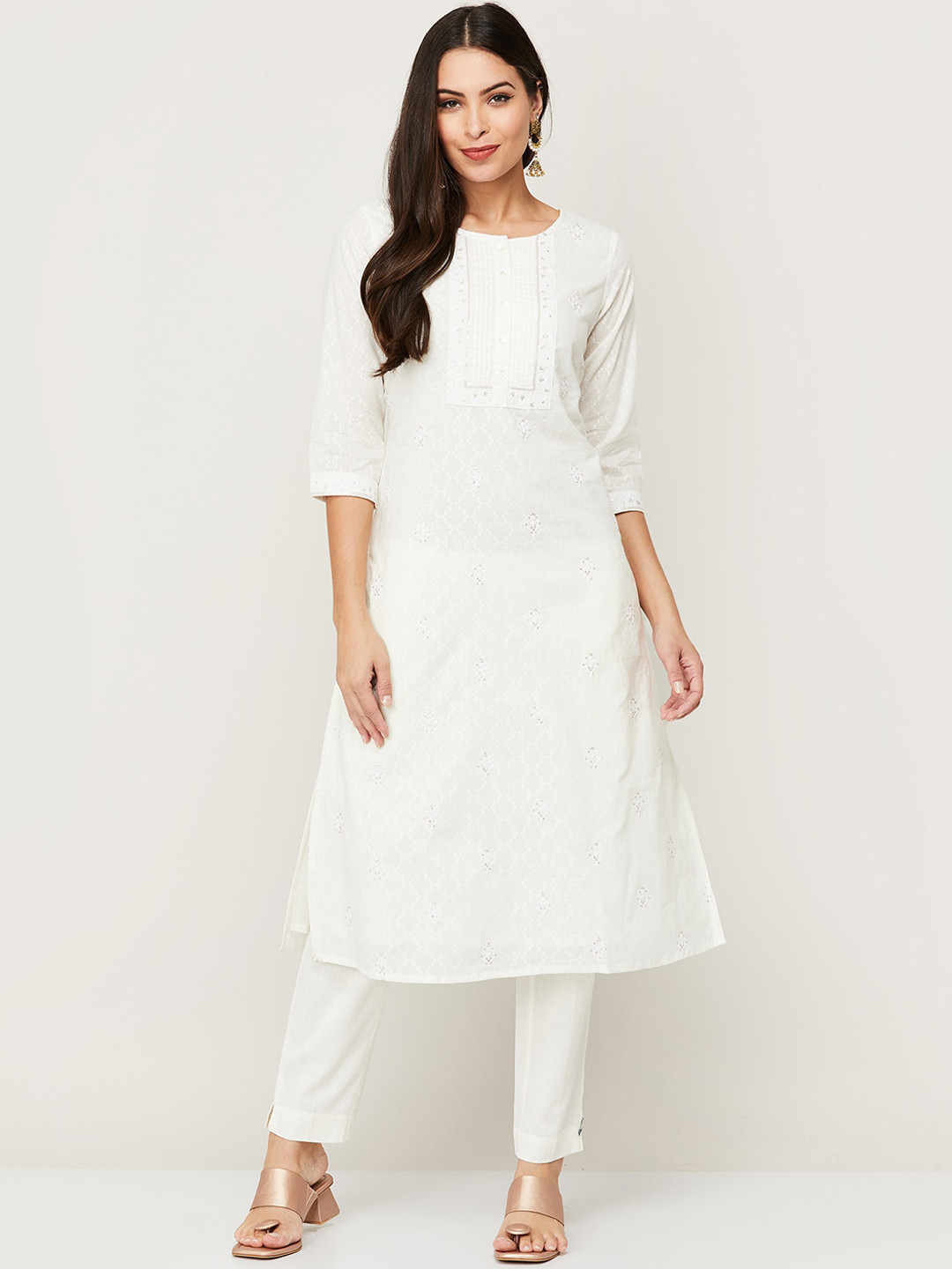 Melange by Lifestyle Women White Embroidered Sequinned Pure Cotton Kurta with Trousers
Melange by Lifestyle Women White Embroidered Sequinned Pure Cotton Kurta with Trousers