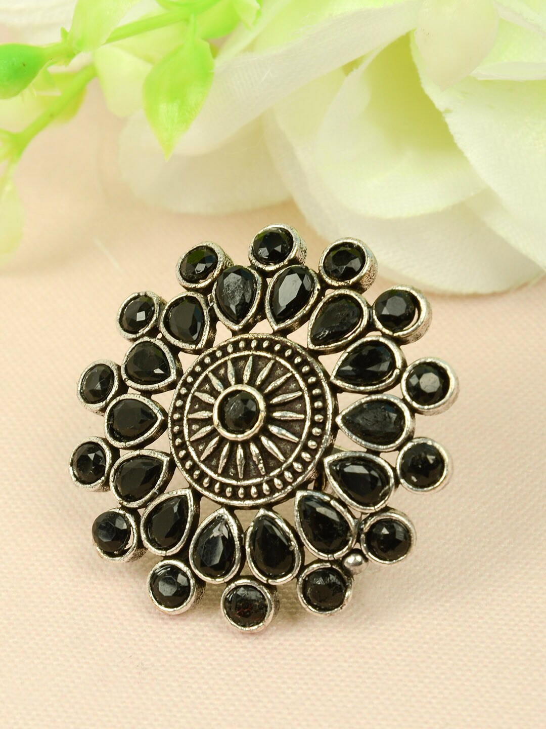 Urmika Women Silver-Plated & Black Stoned Studded Oxidised Adjustable Sun Finger Ring
Urmika Women Silver-Plated & Black Stoned Studded Oxidised Adjustable Sun Finger Ring
