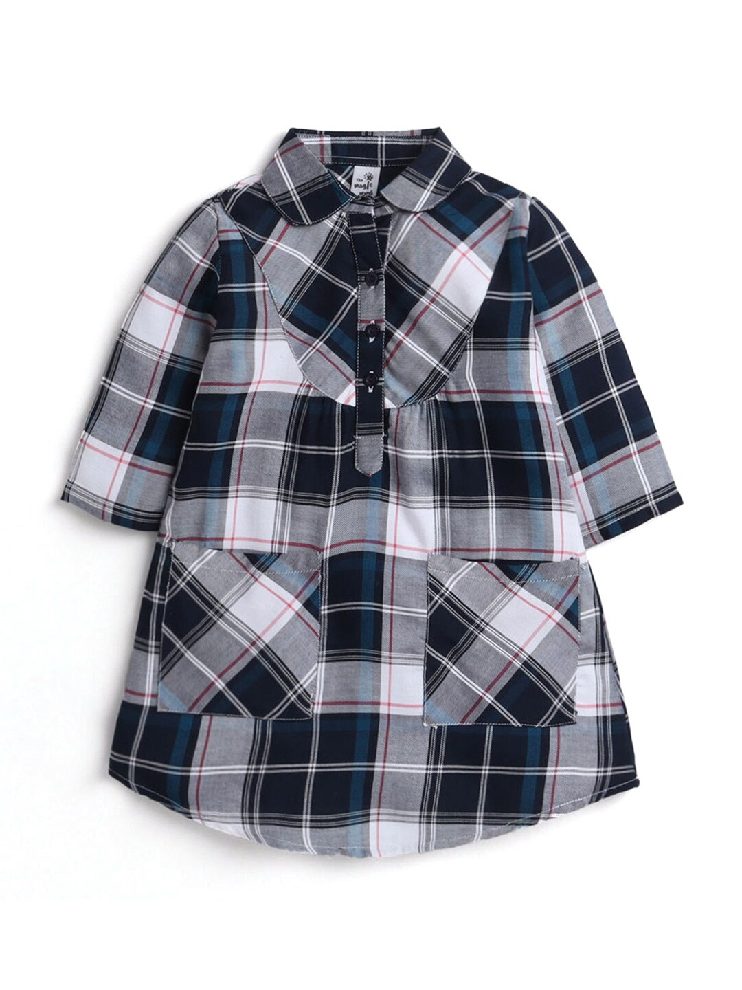 Hopscotch Kids-Girls Grey Checked A-Line Dress