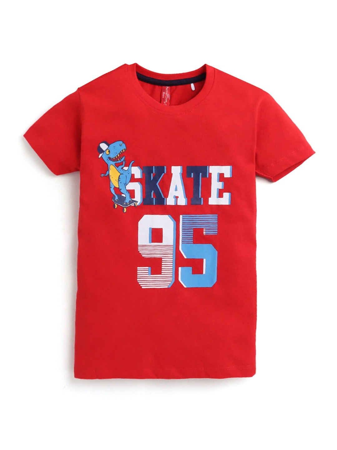 Hopscotch Boys Red Typography Printed Cotton T-shirt