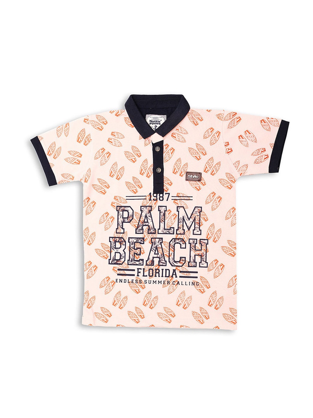 Hopscotch Boys Peach-Coloured Typography Printed Polo Collar T-shirt