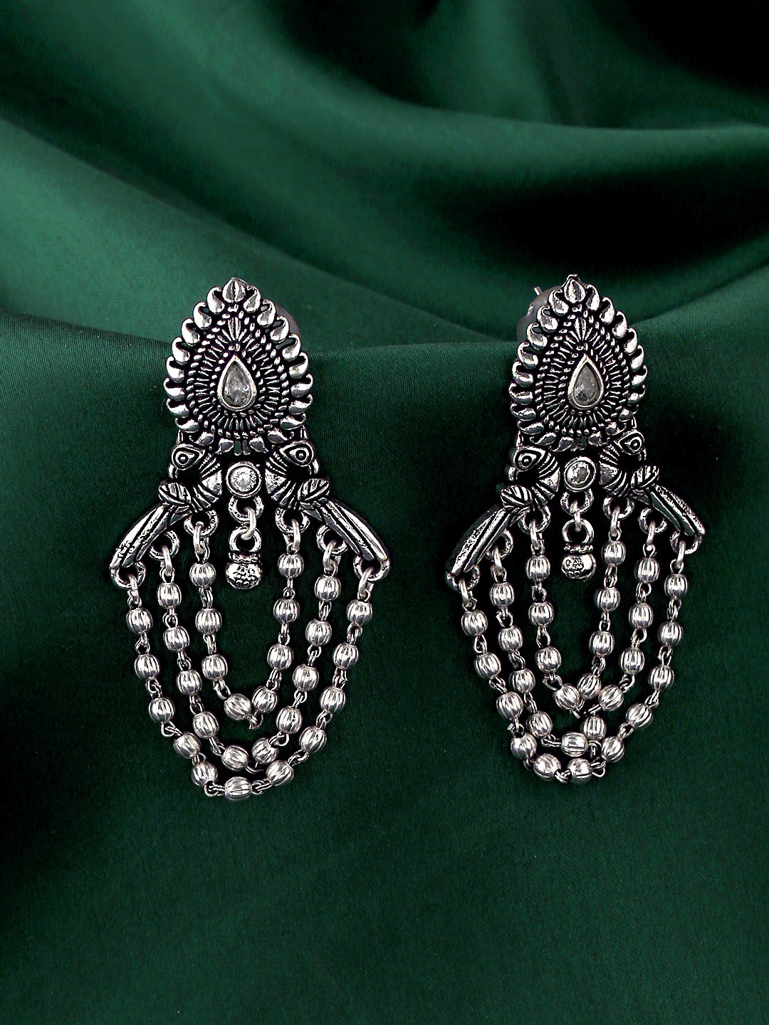 Yellow Chimes Silver-Toned Contemporary Drop Earrings