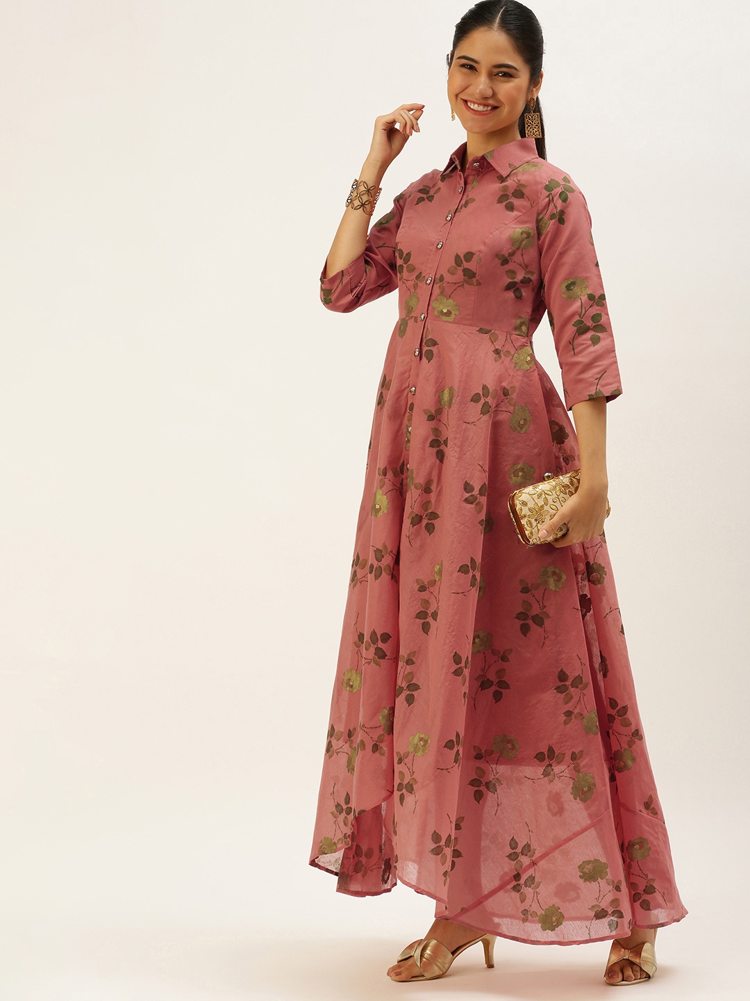 Ethnovog Dusty Pink Chanderi Silk Floral Print Made To Measure Ethnic Maxi Dress, Rose
Ethnovog Dusty Pink Chanderi Silk Floral Print Made To Measure Ethnic Maxi Dress, Rose