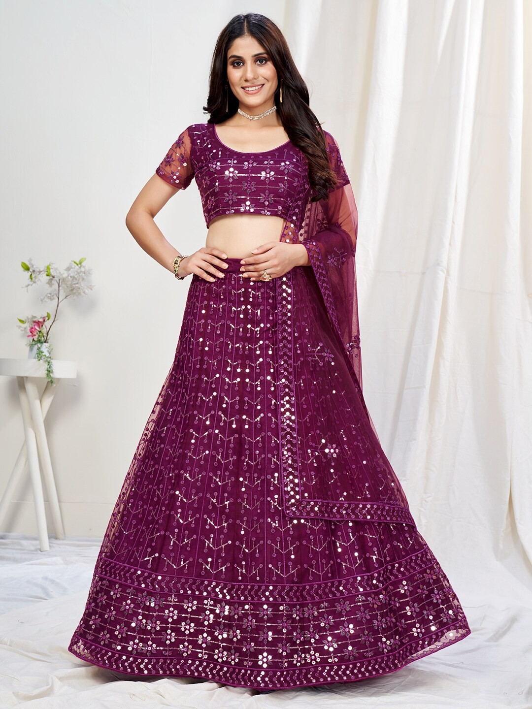 WHITE FIRE Purple Embroidered Thread Work Semi-Stitched Lehenga & Unstitched Blouse With Dupatta
WHITE FIRE Purple Embroidered Thread Work Semi-Stitched Lehenga & Unstitched Blouse With Dupatta