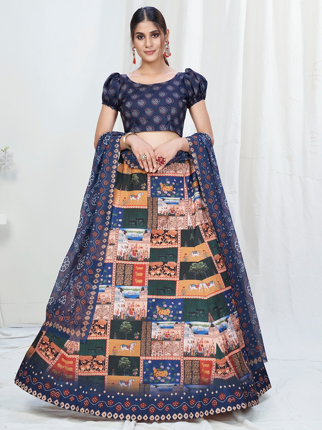 WHITE FIRE Blue & Green Printed Semi-Stitched Lehenga & Unstitched Blouse With Dupatta
WHITE FIRE Blue & Green Printed Semi-Stitched Lehenga & Unstitched Blouse With Dupatta