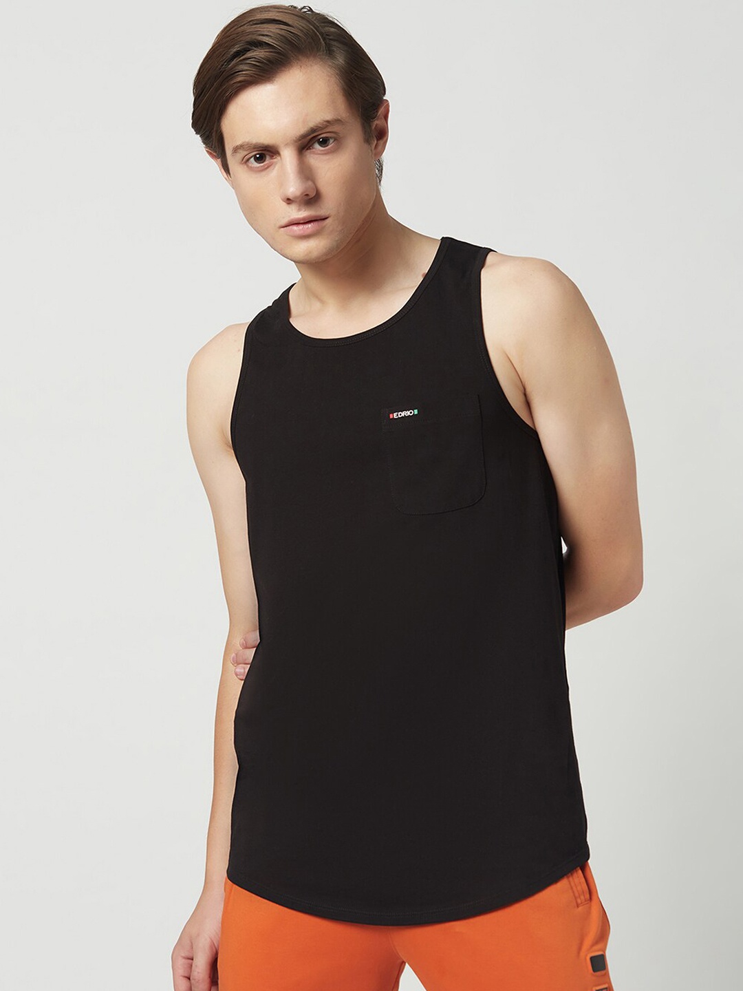 EDRIO Men Black Solid Cotton Innerwear Vests