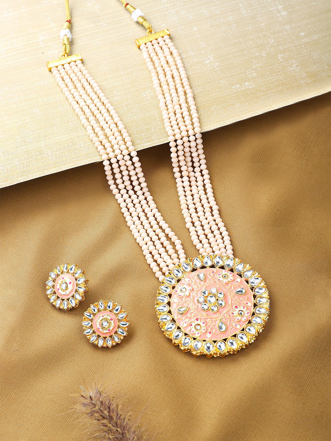 CHIMPRALA Women Gold Plated Traditional Beads Meenakari Worked Long Necklace Set, Pink
CHIMPRALA Women Gold Plated Traditional Beads Meenakari Worked Long Necklace Set, Pink
