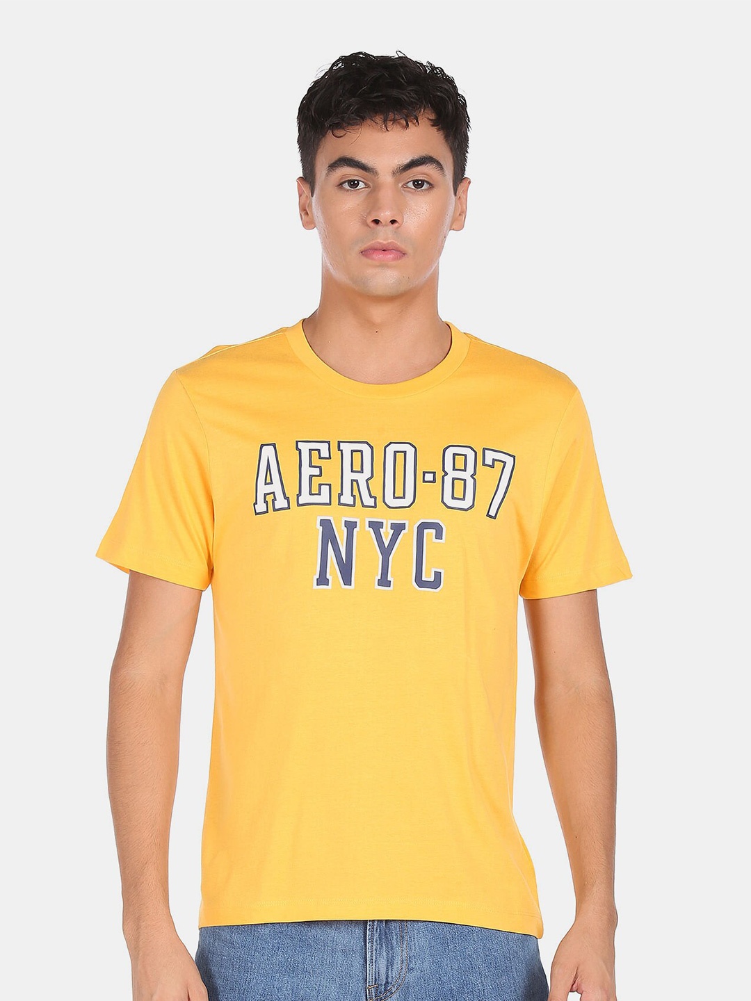 Aeropostale Men Yellow Typography Printed T-shirt
