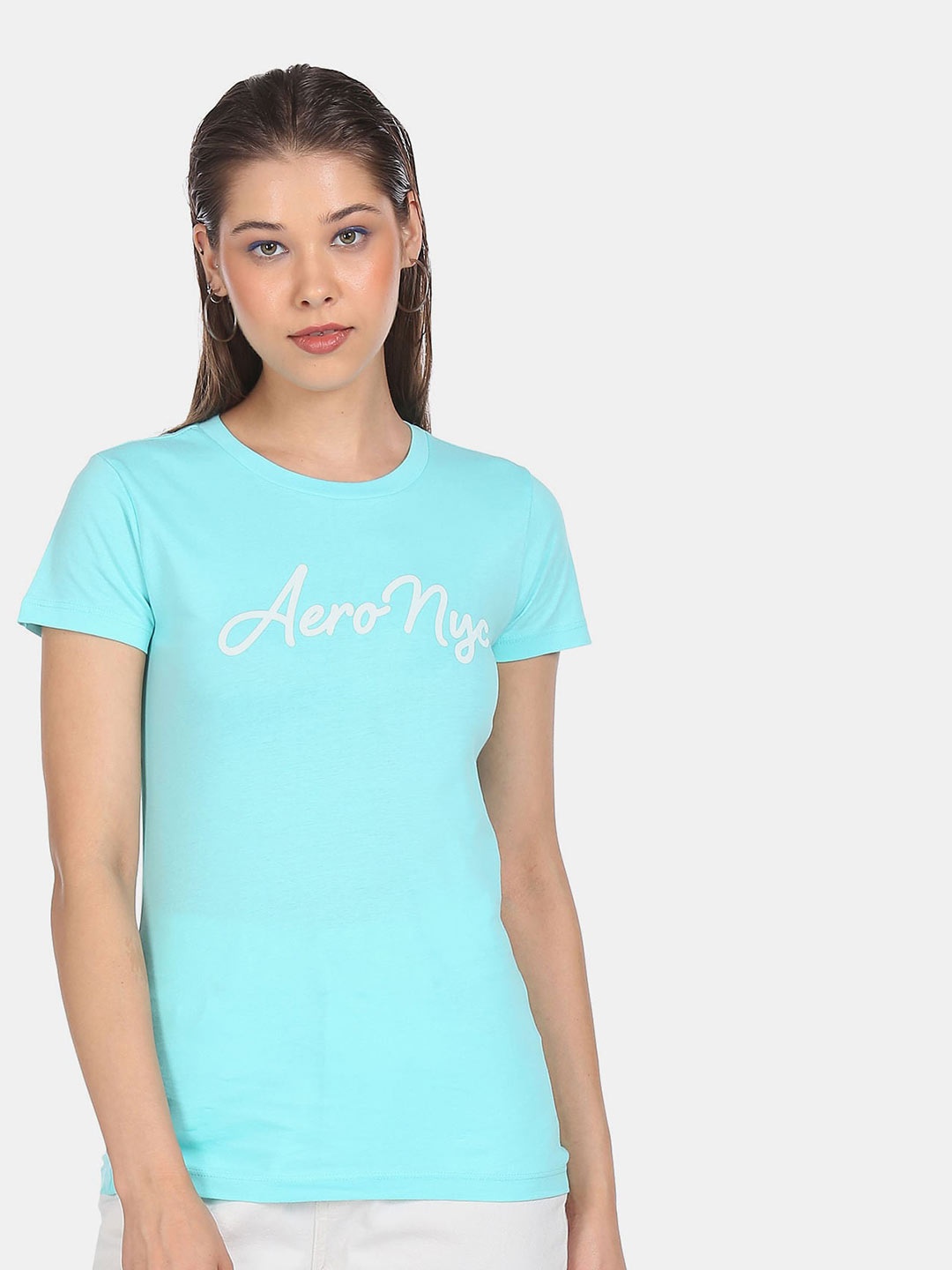 Aeropostale Women Blue Typography Printed Extended Sleeves T-shirt