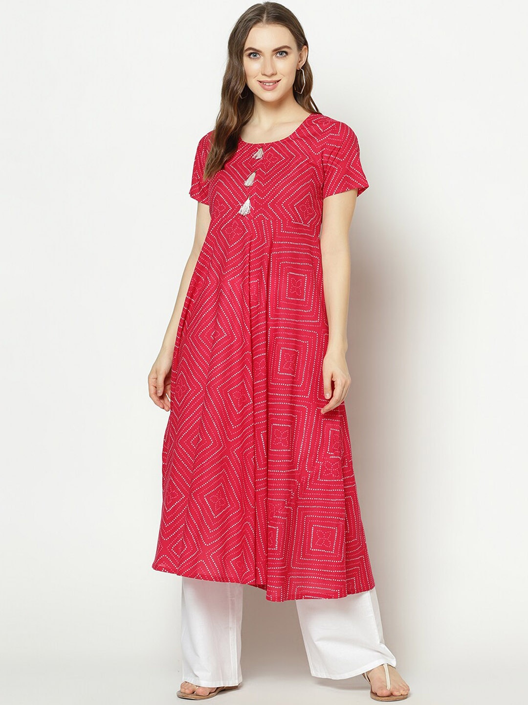 ZNX Clothing Women Pink Geometric Printed Kurta