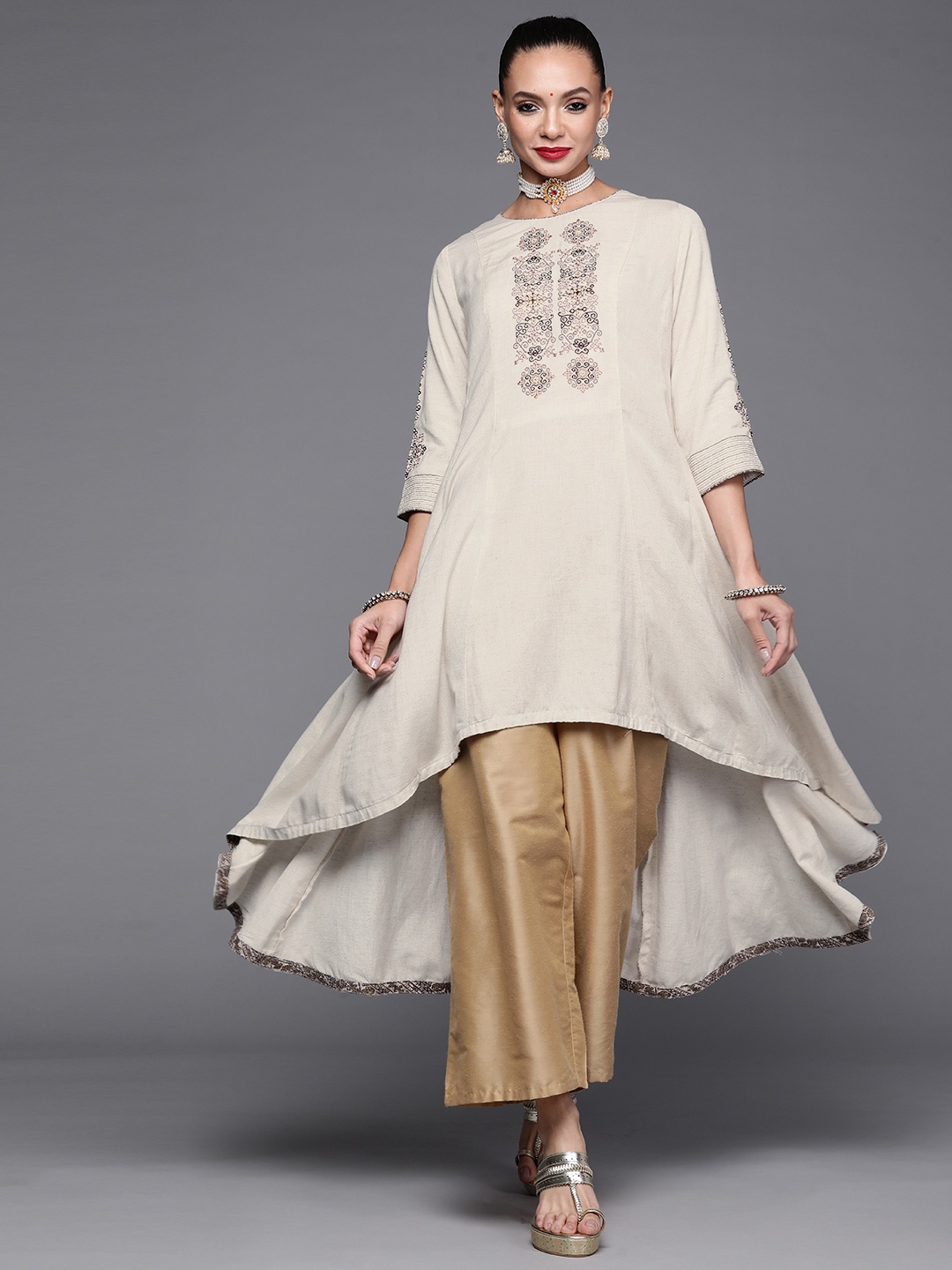 Biba Women Off White & Brown Ethnic Motifs Embroidered High-Low Flared Hem A-Line Kurta
Biba Women Off White & Brown Ethnic Motifs Embroidered High-Low Flared Hem A-Line Kurta