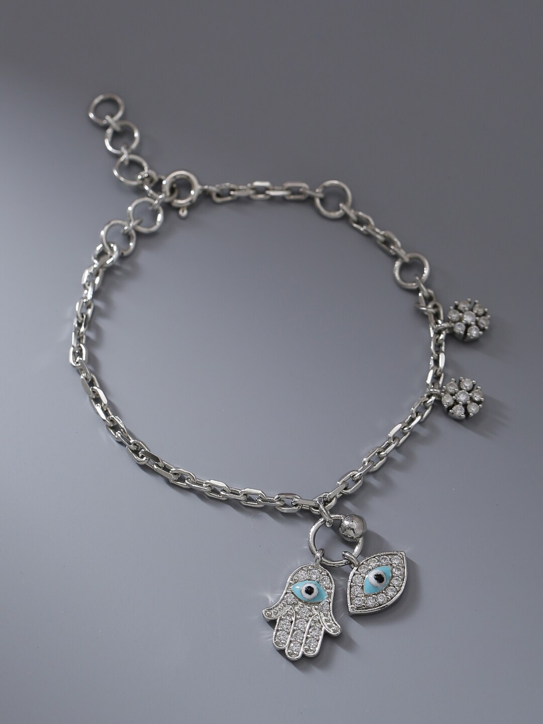 ADORN by Nikita Ladiwala Women Silver-Toned & Blue Sterling Silver Cubic Zirconia Handcrafted Link Bracelet
ADORN by Nikita Ladiwala Women Silver-Toned & Blue Sterling Silver Cubic Zirconia Handcrafted Link Bracelet