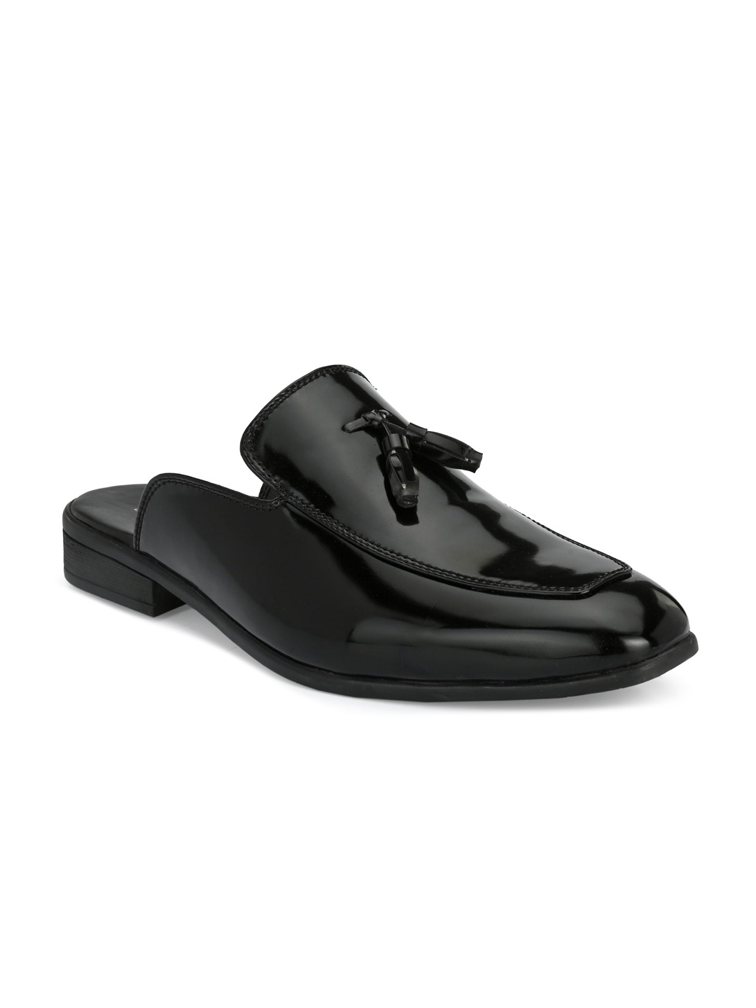 El Paso Men Black Solid Leather Formal Slip-On Shoes