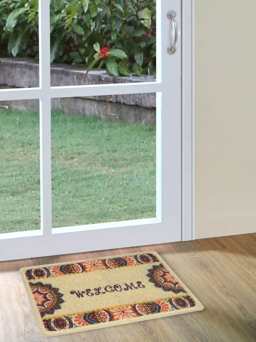 Athome by Nilkamal Cream Welcome Motif Anti-Skid Doormat
