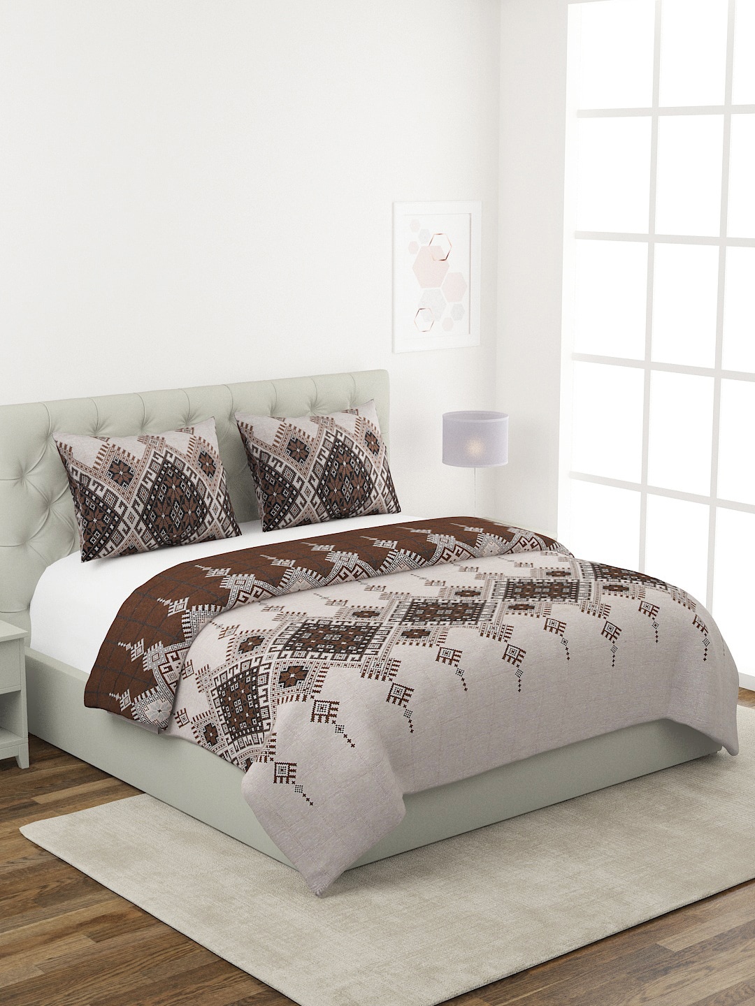 ROMEE Brown Ethnic Motifs Printed 180 TC Cotton Double Bed Cover with 2 Pillow Covers
ROMEE Brown Ethnic Motifs Printed 180 TC Cotton Double Bed Cover with 2 Pillow Covers
