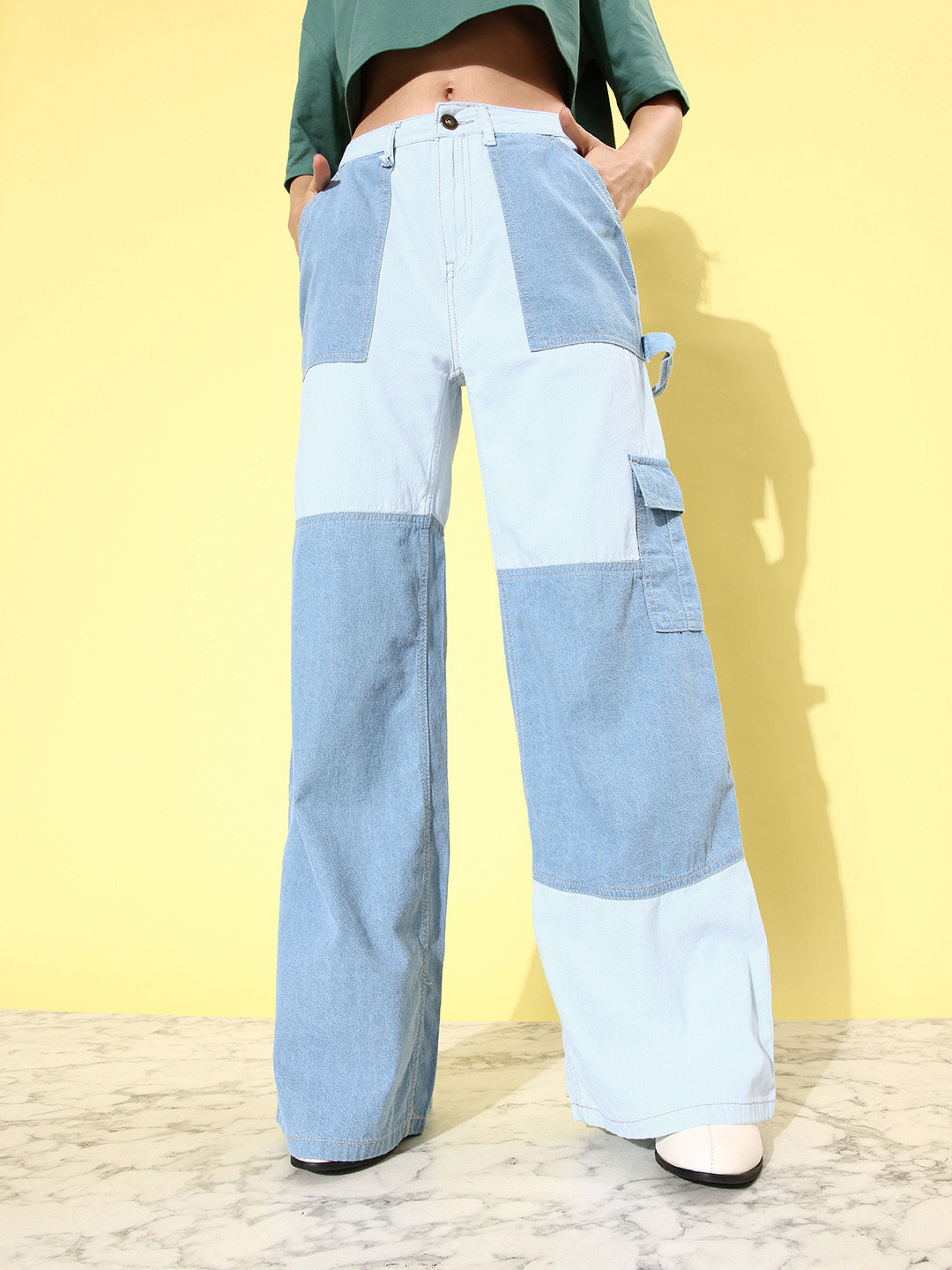 The Roadster Life Co. Women Light Blue Wide Leg Pure Cotton Block & Patch Cold crush Jeans
The Roadster Life Co. Women Light Blue Wide Leg Pure Cotton Block & Patch Cold crush Jeans