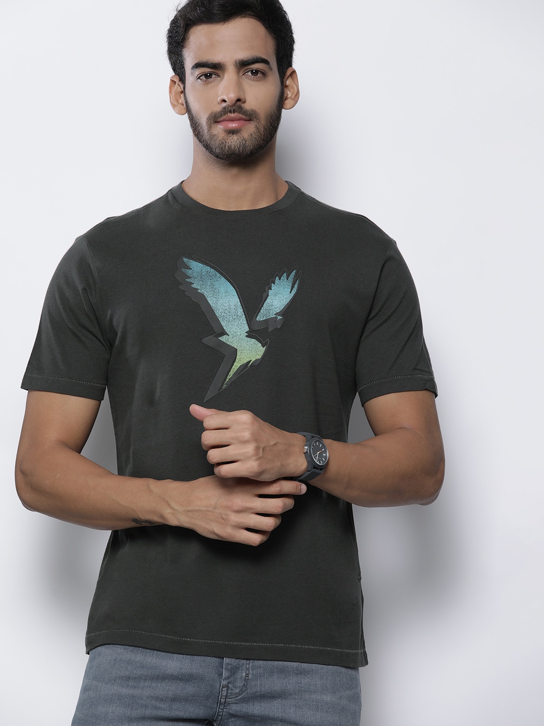 AMERICAN EAGLE OUTFITTERS Men Charcoal Brand Logo Printed Pure Cotton Standard Fit T-shirt
AMERICAN EAGLE OUTFITTERS Men Charcoal Brand Logo Printed Pure Cotton Standard Fit T-shirt