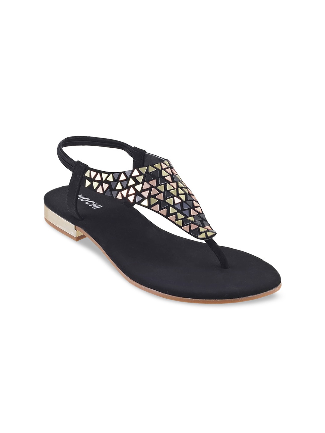 Mochi Women Black Open Toe Flats