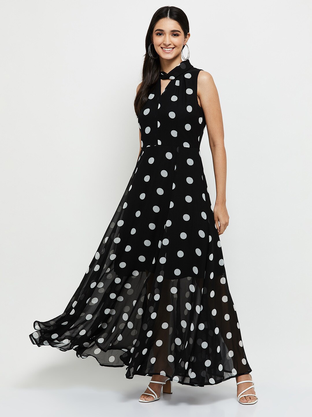 max Women Black Polka Dots Maxi Dress