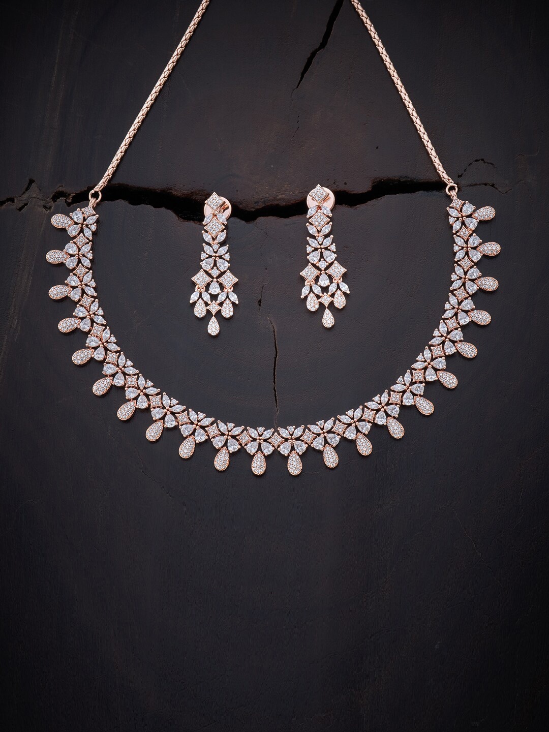 Kushal's Fashion Jewellery Rose Gold-Plated & White Jewellery Set