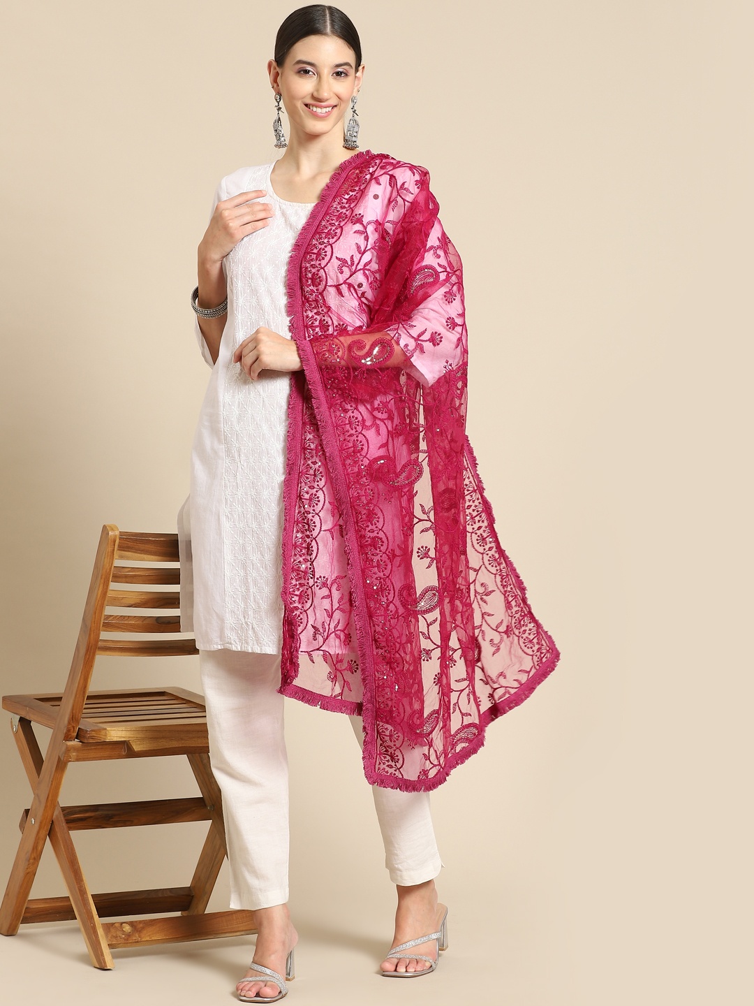 Saadgi Purple Chikankari Embroidered Dupatta