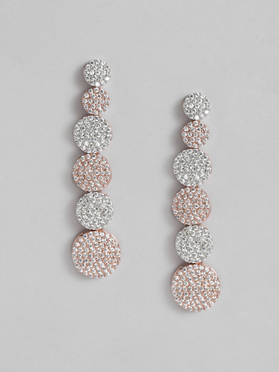 Peora Rose Gold-Plated & Silver-Toned American Diamond Studded Drop Earrings