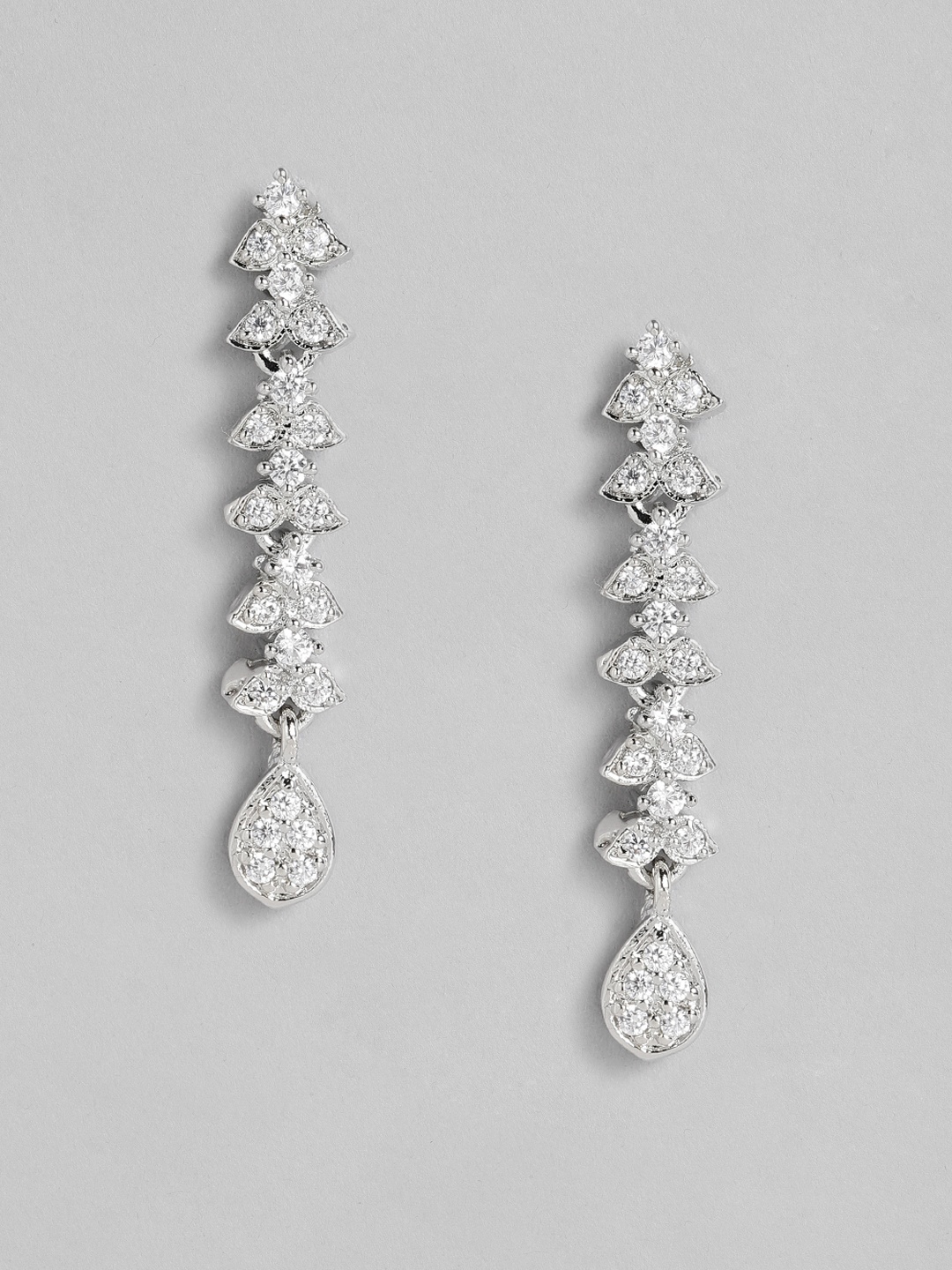 Peora Silver-Plated American Diamond Studded Drop Earrings