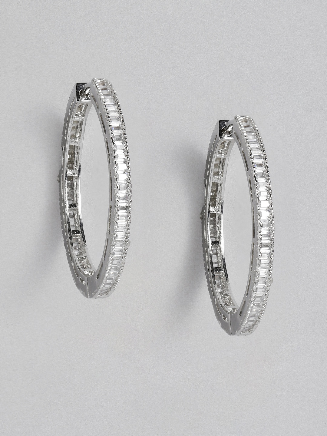 Peora Silver-Plated American Diamond Studded Hoop Earrings