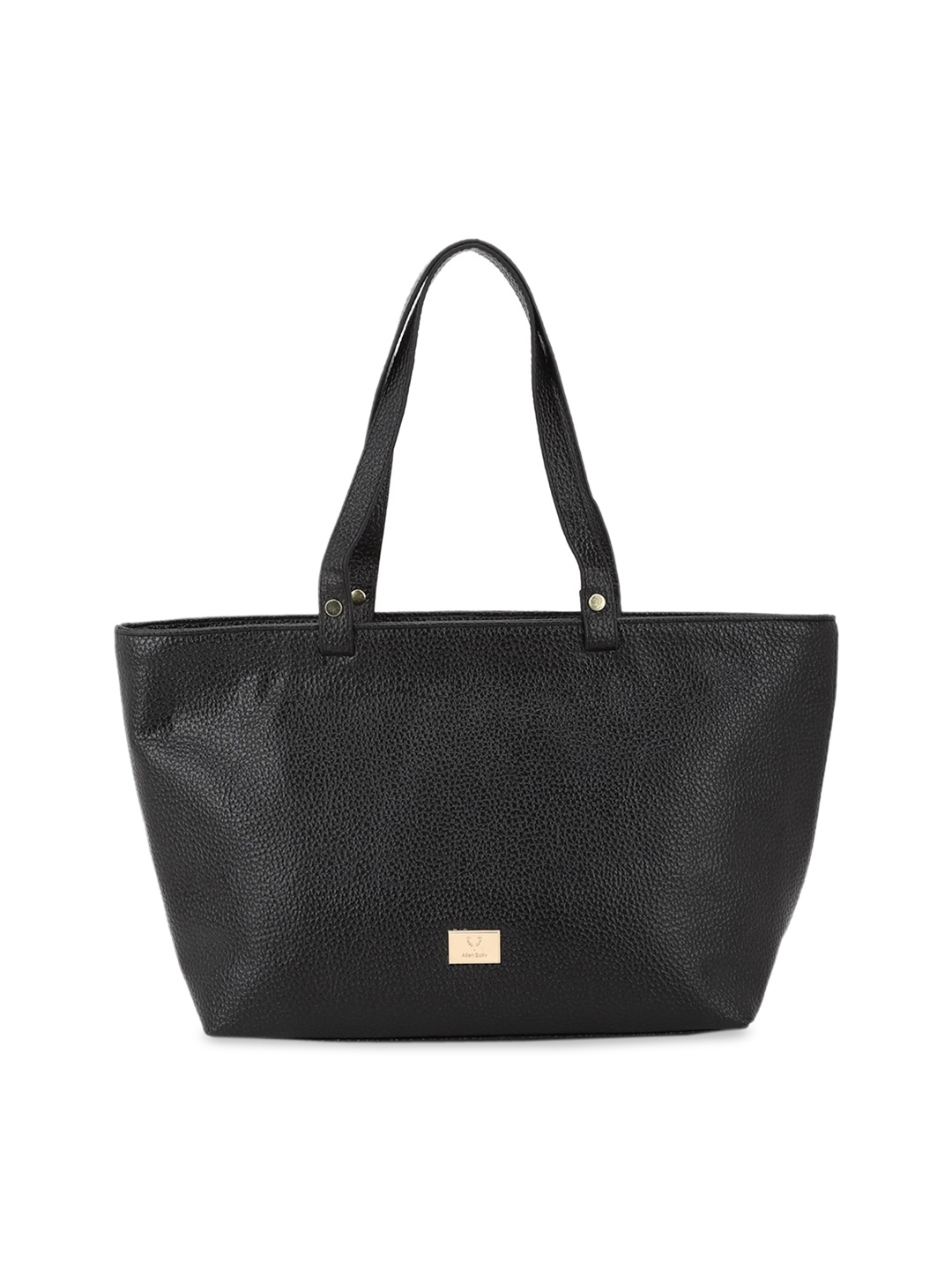 Allen Solly Black Textured PU Oversized Structured Shoulder Bag with Applique