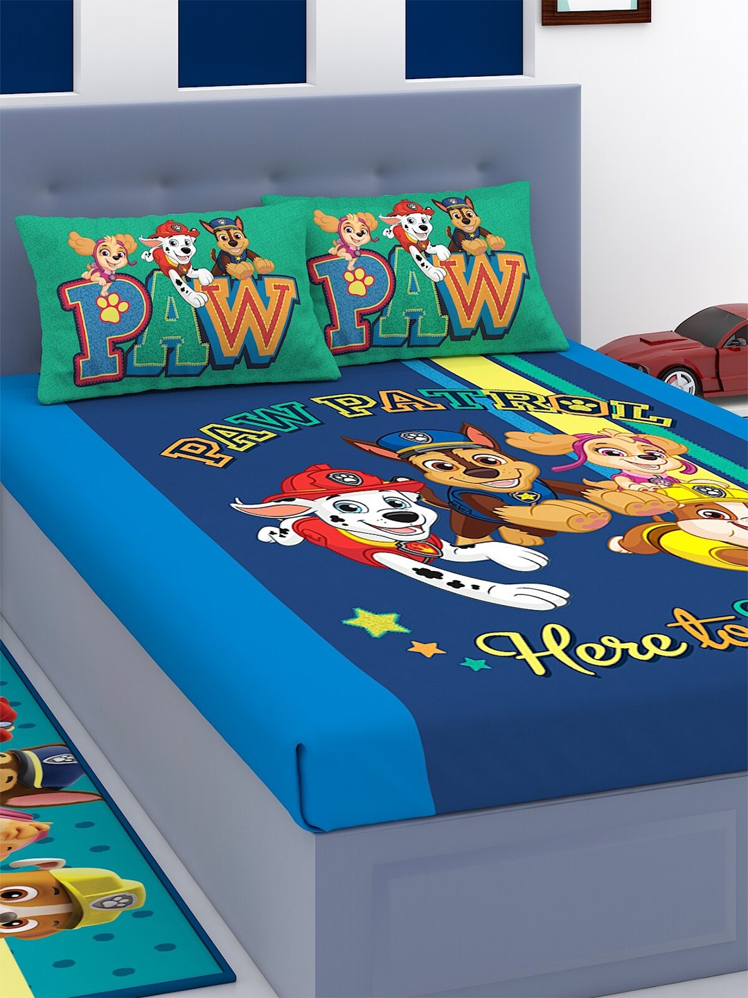 PAW PATROL Blue & Yellow Cartoon Characters 180 TC King Bedsheet with 2 Pillow Covers
PAW PATROL Blue & Yellow Cartoon Characters 180 TC King Bedsheet with 2 Pillow Covers