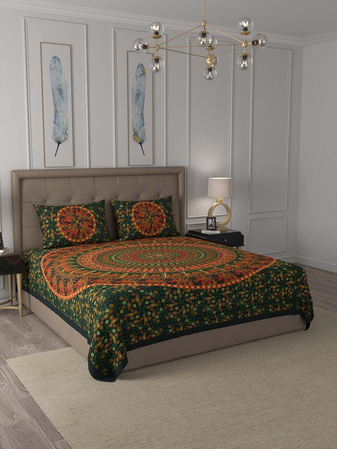 JAIPUR FABRIC Green & Orange Ethnic Motifs 180 TC Queen Bedsheet with 2 Pillow Covers
JAIPUR FABRIC Green & Orange Ethnic Motifs 180 TC Queen Bedsheet with 2 Pillow Covers