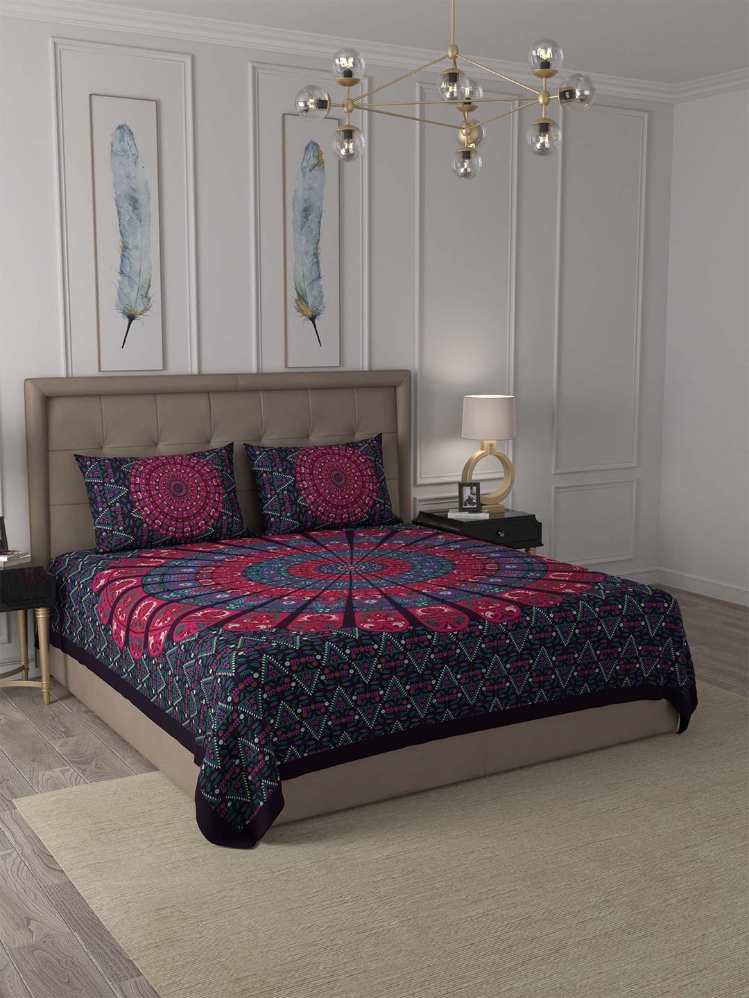 JAIPUR FABRIC Violet & Green Motifs 180 TC Cotton Queen Bedsheet with 2 Pillow Covers
JAIPUR FABRIC Violet & Green Motifs 180 TC Cotton Queen Bedsheet with 2 Pillow Covers