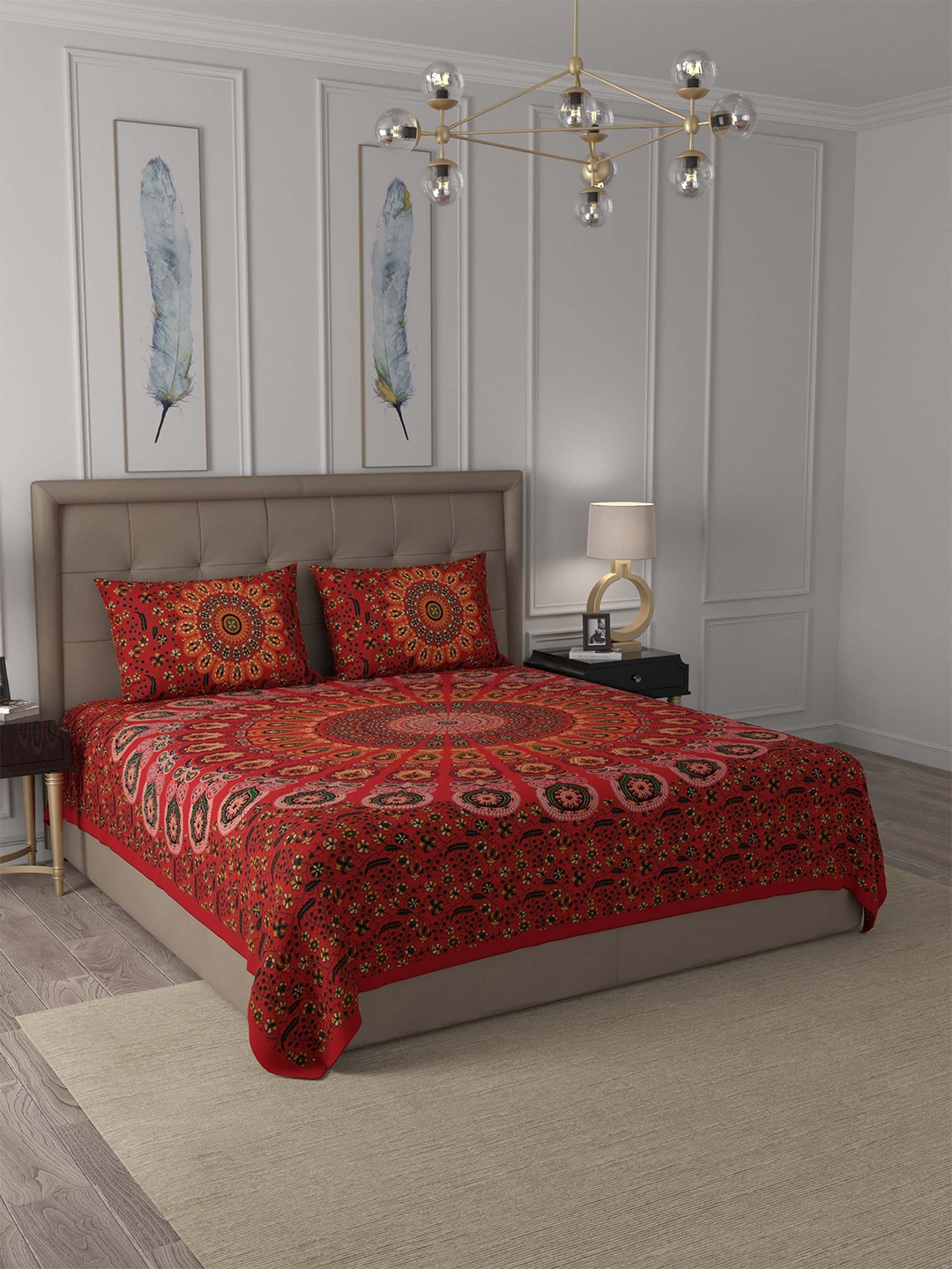 JAIPUR FABRIC Red & Green 180 TC Queen Ethnic Motifs Cotton Bedsheet with 2 Pillow Covers
JAIPUR FABRIC Red & Green 180 TC Queen Ethnic Motifs Cotton Bedsheet with 2 Pillow Covers