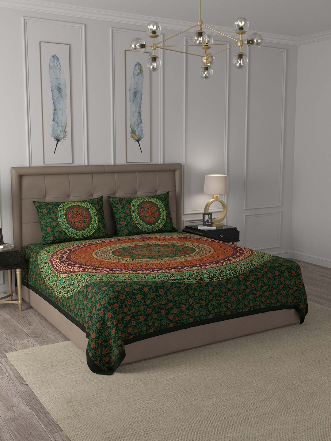 JAIPUR FABRIC Green & Red Ethnic Motifs 180 TC Cotton Queen Bedsheet with 2 Pillow Covers
JAIPUR FABRIC Green & Red Ethnic Motifs 180 TC Cotton Queen Bedsheet with 2 Pillow Covers