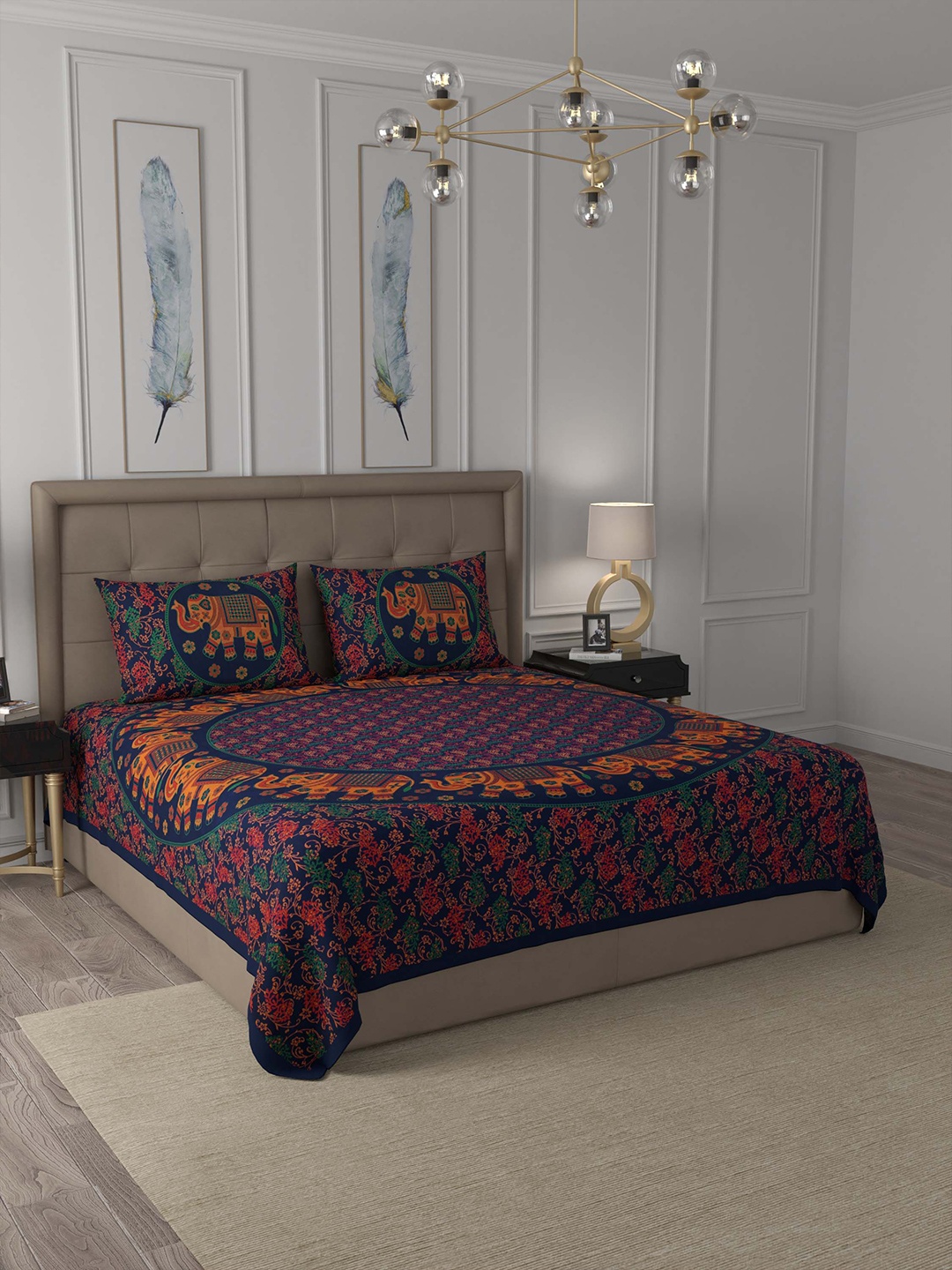 JAIPUR FABRIC Blue & Yellow Ethnic Motifs 180 TC Queen Bedsheet with 2 Pillow Covers
JAIPUR FABRIC Blue & Yellow Ethnic Motifs 180 TC Queen Bedsheet with 2 Pillow Covers