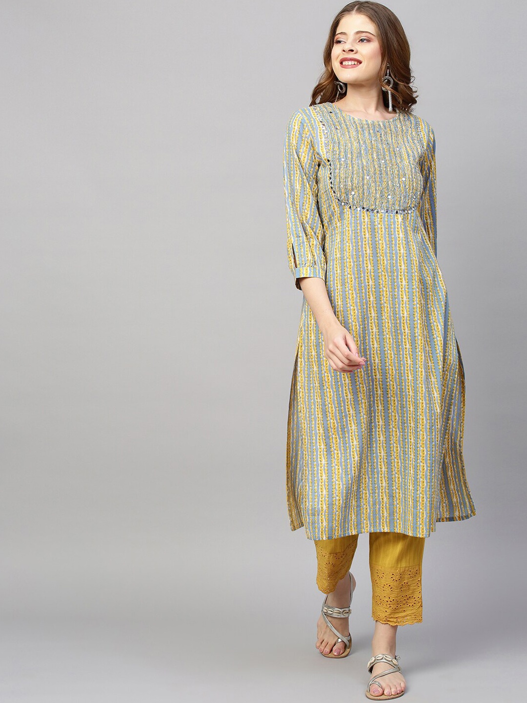 FASHOR Women Blue Floral Printed Mirror Work Pure Cotton Kurti with Palazzos
FASHOR Women Blue Floral Printed Mirror Work Pure Cotton Kurti with Palazzos