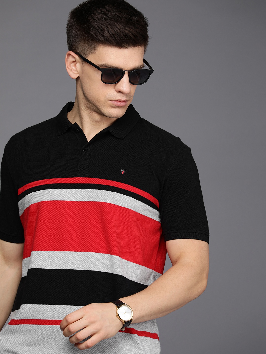 Louis Philippe Sport Men Black & Red Colourblocked Polo Collar Pure Cotton Slim Fit T-shirt
Louis Philippe Sport Men Black & Red Colourblocked Polo Collar Pure Cotton Slim Fit T-shirt