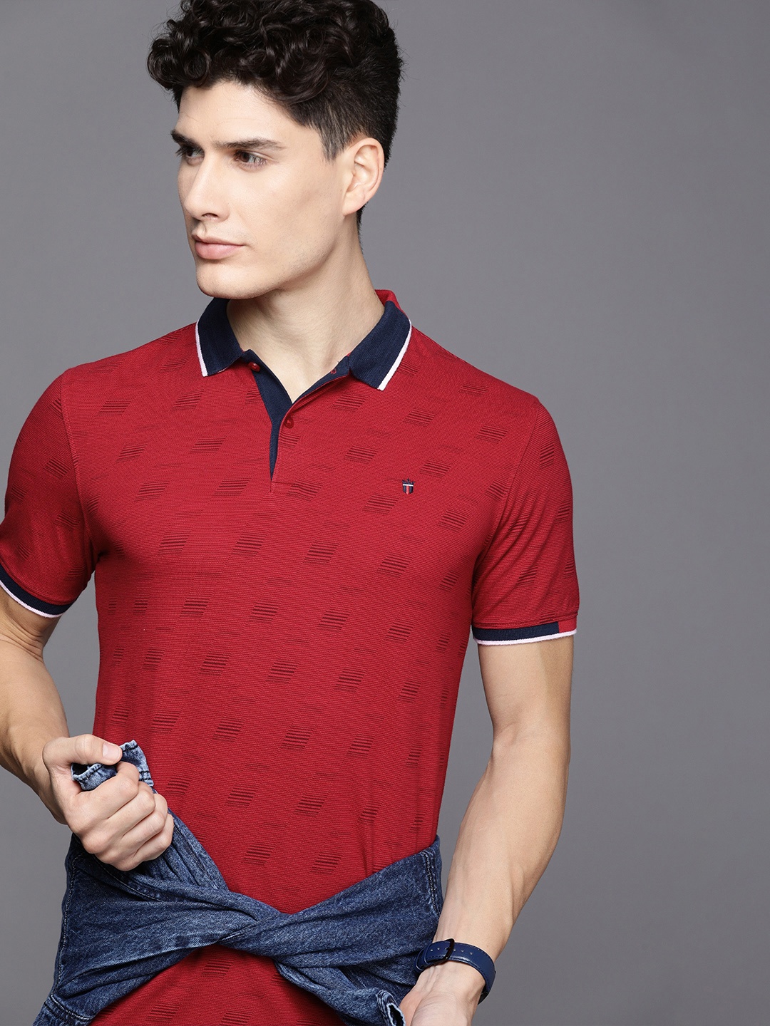 Louis Philippe Sport Men Maroon Mini Striped Self Design Polo Collar Slim Fit T-shirt
Louis Philippe Sport Men Maroon Mini Striped Self Design Polo Collar Slim Fit T-shirt
