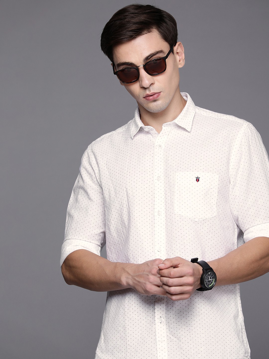 Louis Philippe Sport Men White Slim Fit Printed Casual Shirt