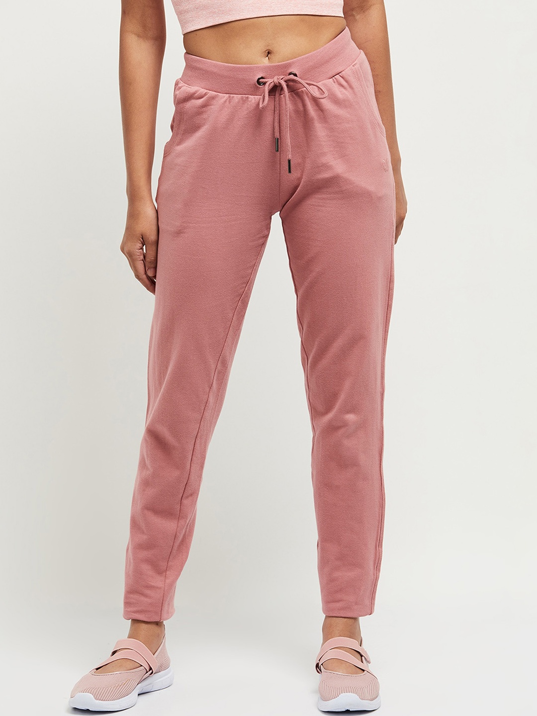 max Women Peach Coloured Solid Cotton Track Pant