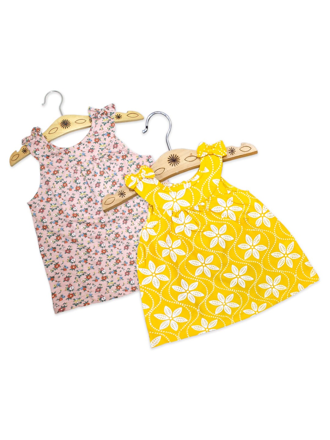 Born Babies Girls 2 Yellow & Pink Floral A-Line Dress