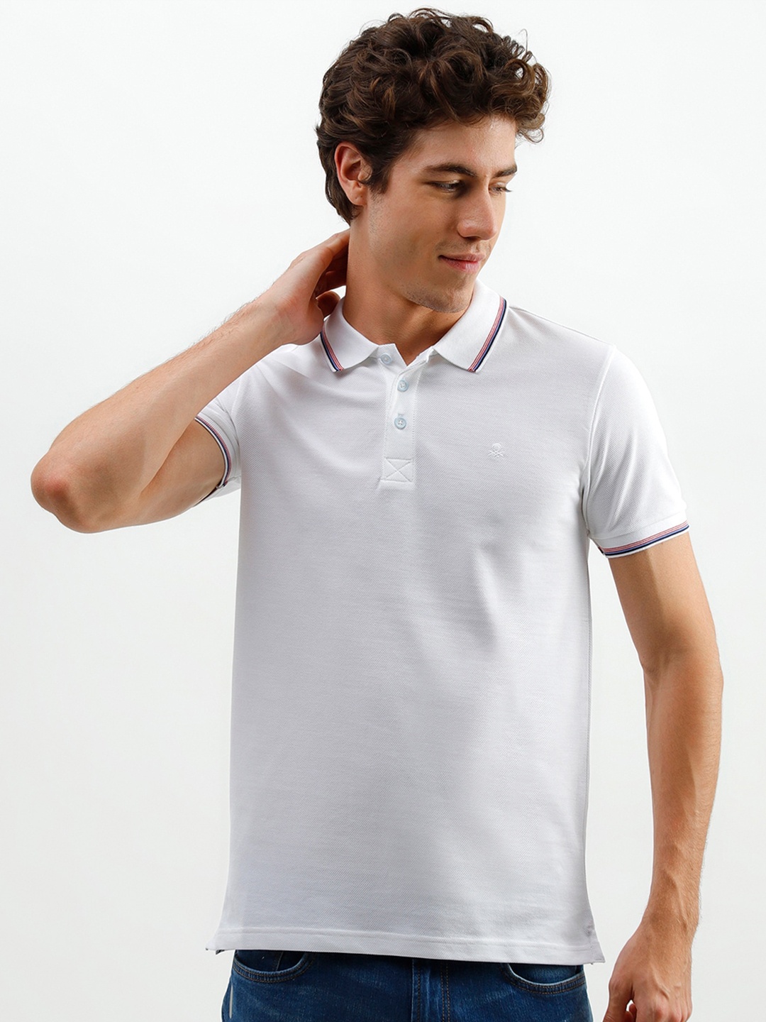 United Colors of Benetton Men White Polo Collar T-shirt