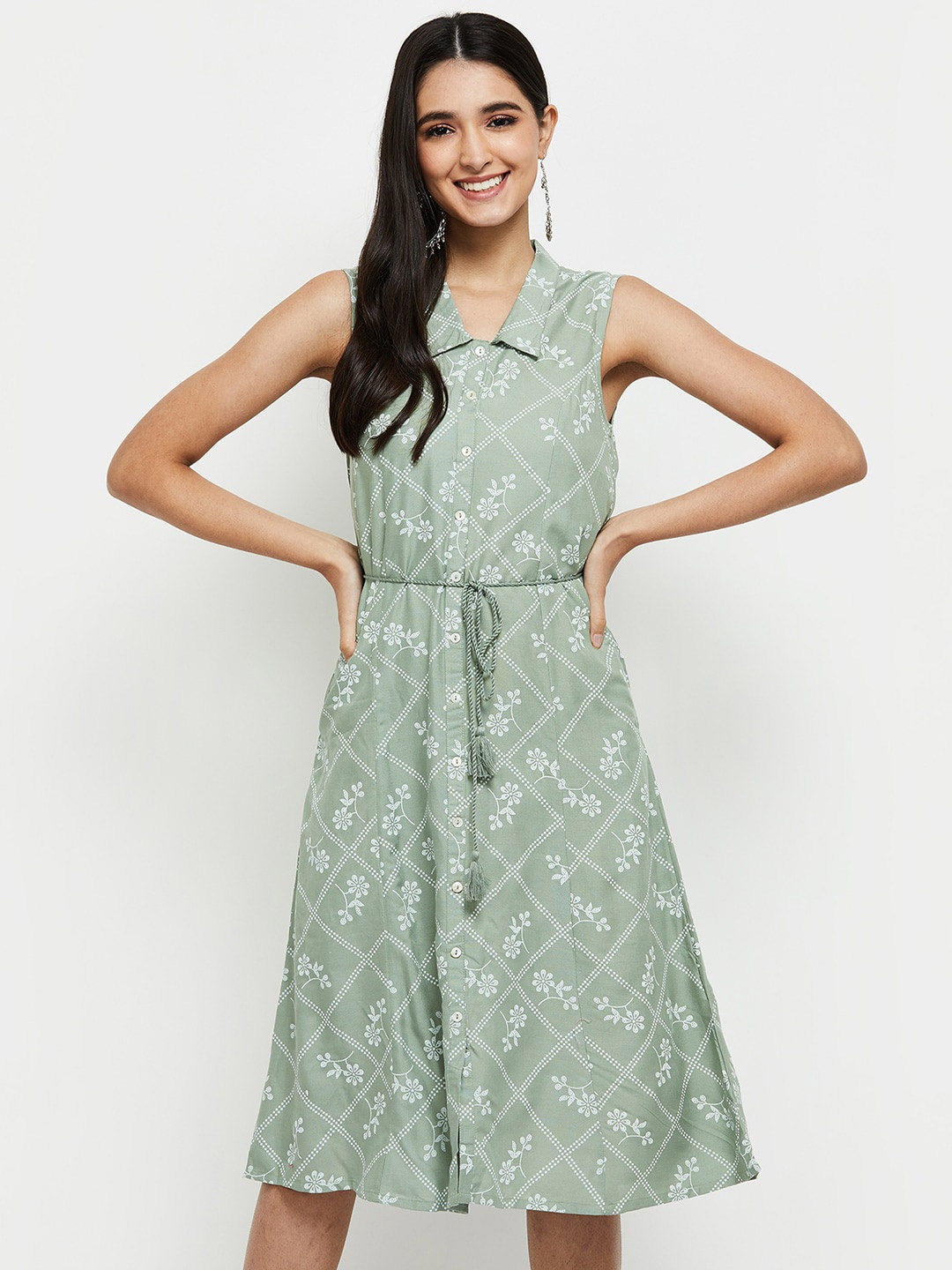 max Green Floral Print Shirt Dress