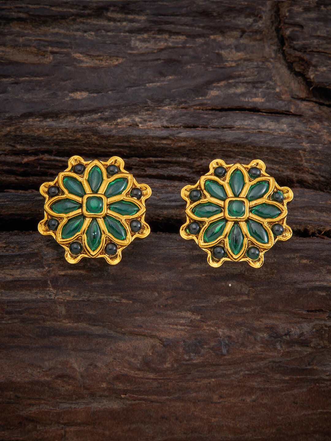 Kushal's Fashion Jewellery Green Floral Studs Earrings