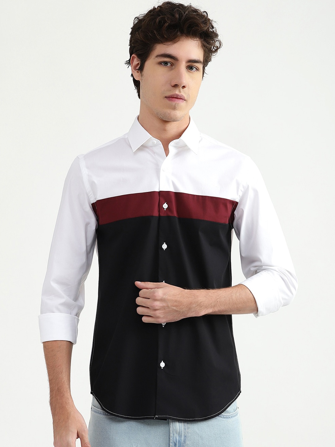 United Colors of Benetton Men Black Colourblocked Casual Shirt